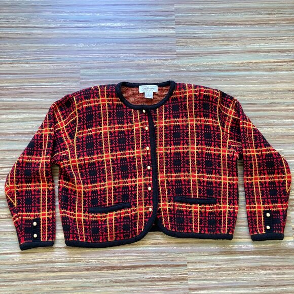 Worthington Petite Tartan Plaid Knit Cardigan Sweater Vintage 90s Cropped - Picture 3 of 6